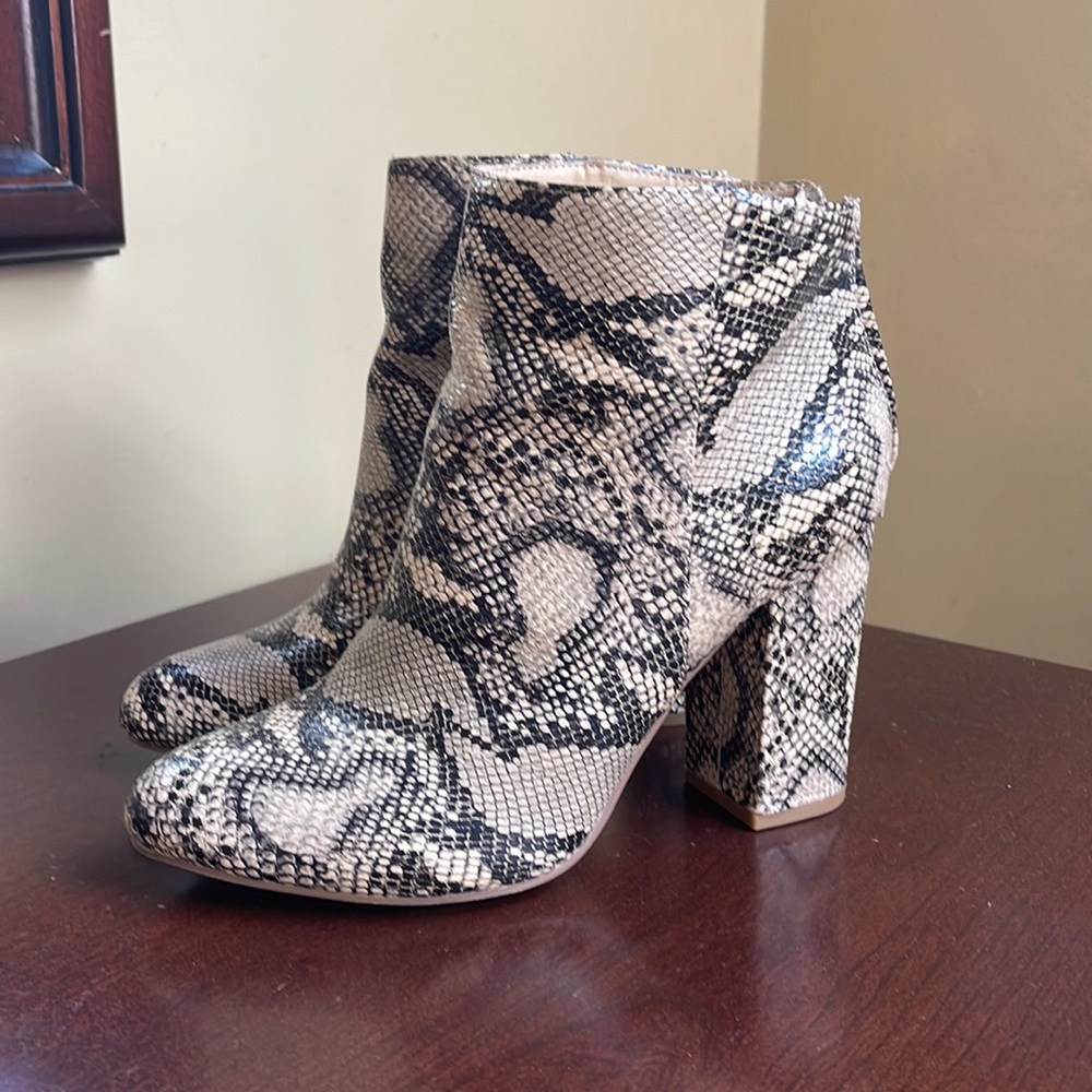 Faux Snake Skin Ankle Boots